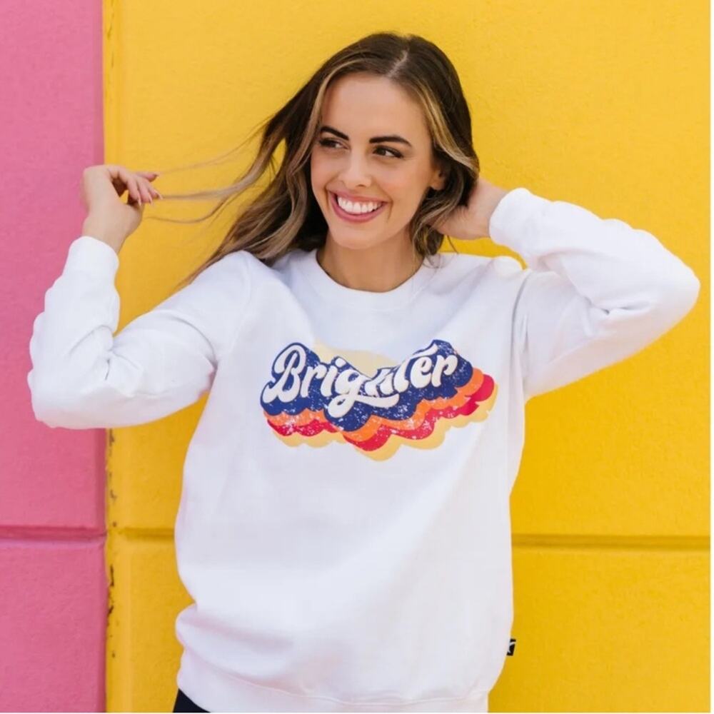 NEW Brighter White Sweatshirt 70s Groovy Athleisure Oversized Pride Rainbow Sun